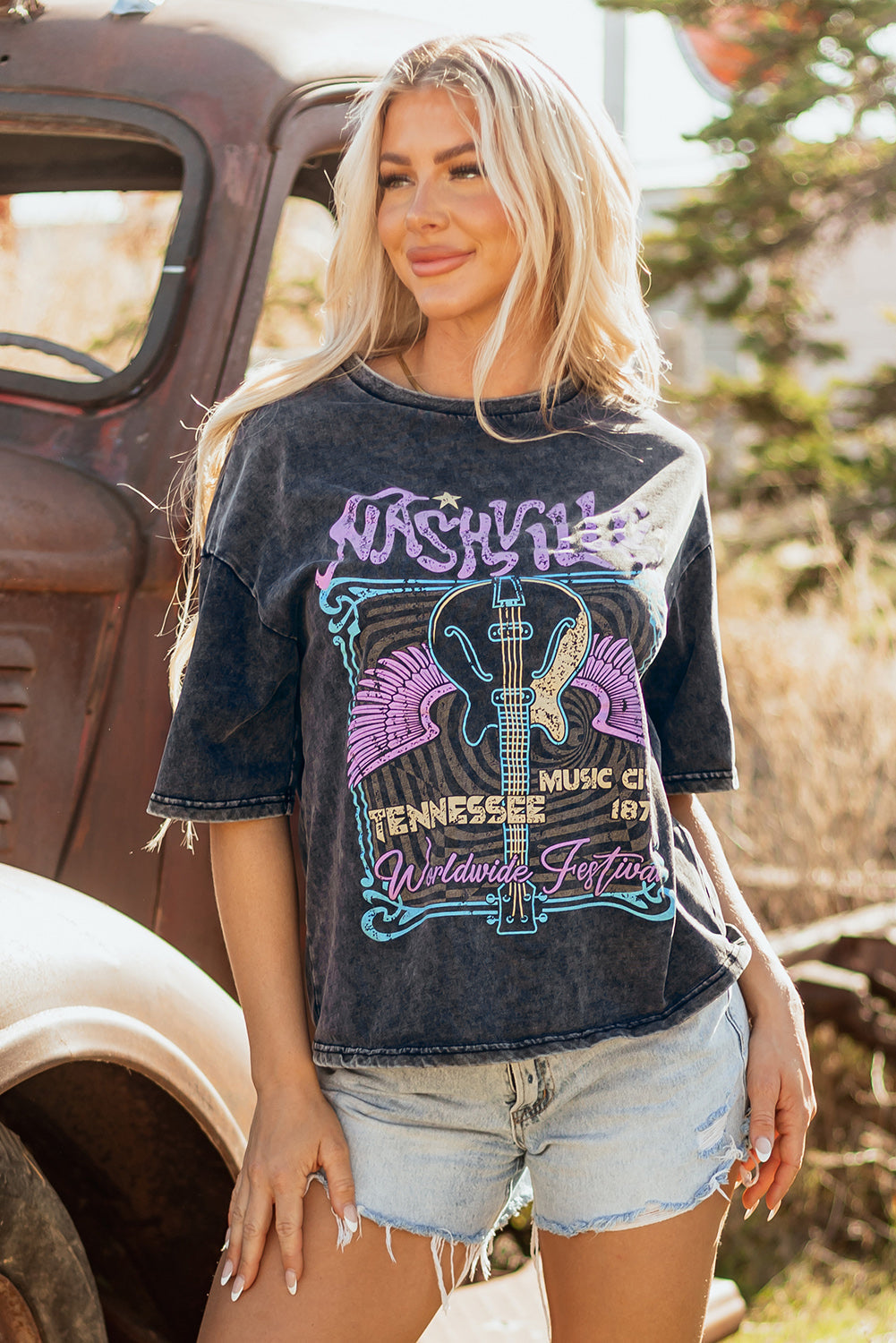 nashville tennessee graphic mineral washed vintage tee