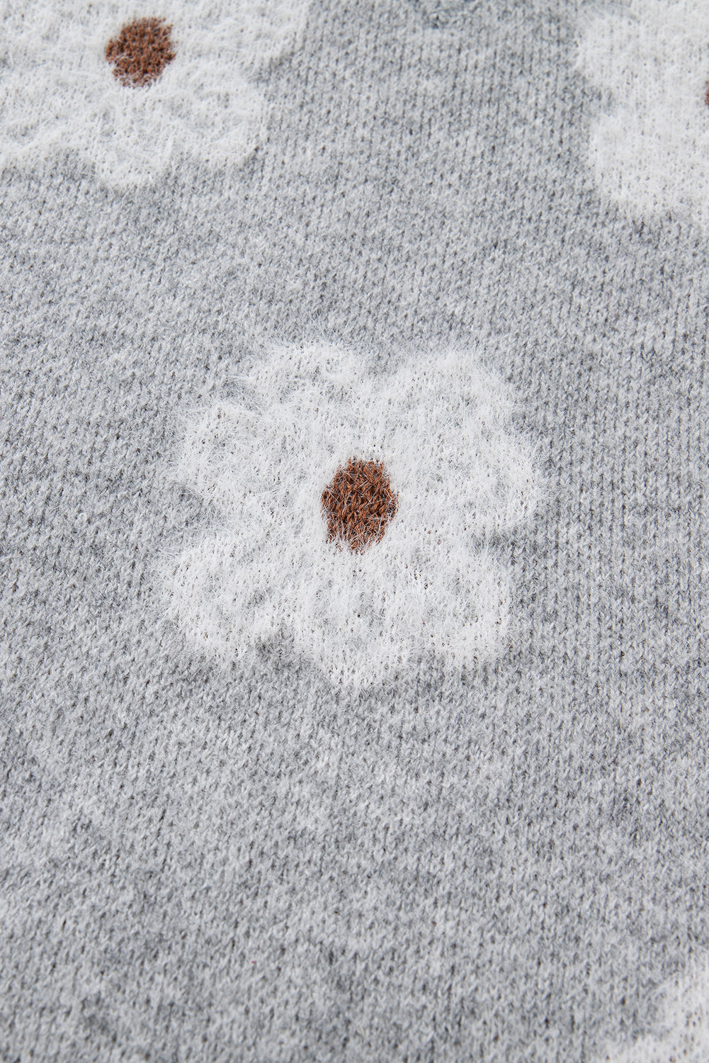 Cute Flower Print V Neck Drop Shoulder Baggy Sweater