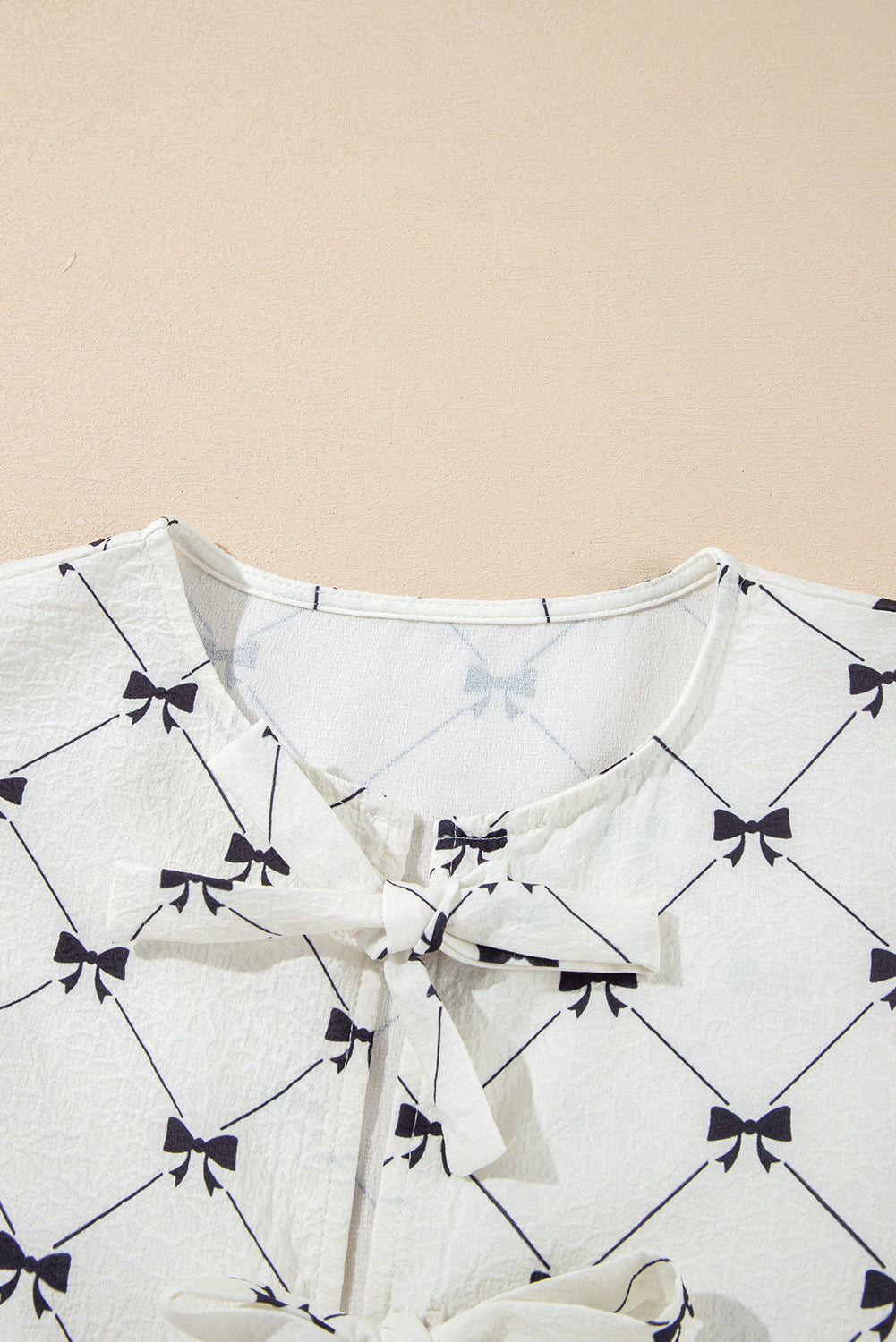 Bowknot Print Front Knots Bubble Sleeve Blouse