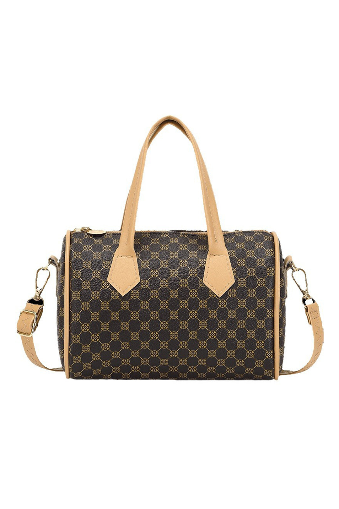 Coffee Retro Geometric Print Portable Shoulder Strap PU Leather Bag