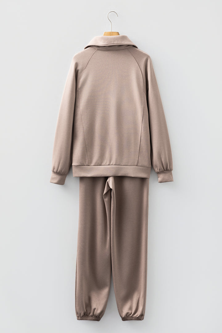 Goat Zip Collar Long Sleeve Top Drawstring Pants Set