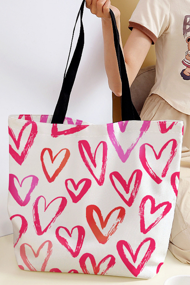 Heart Shape Print Canvas Large Tote Bag