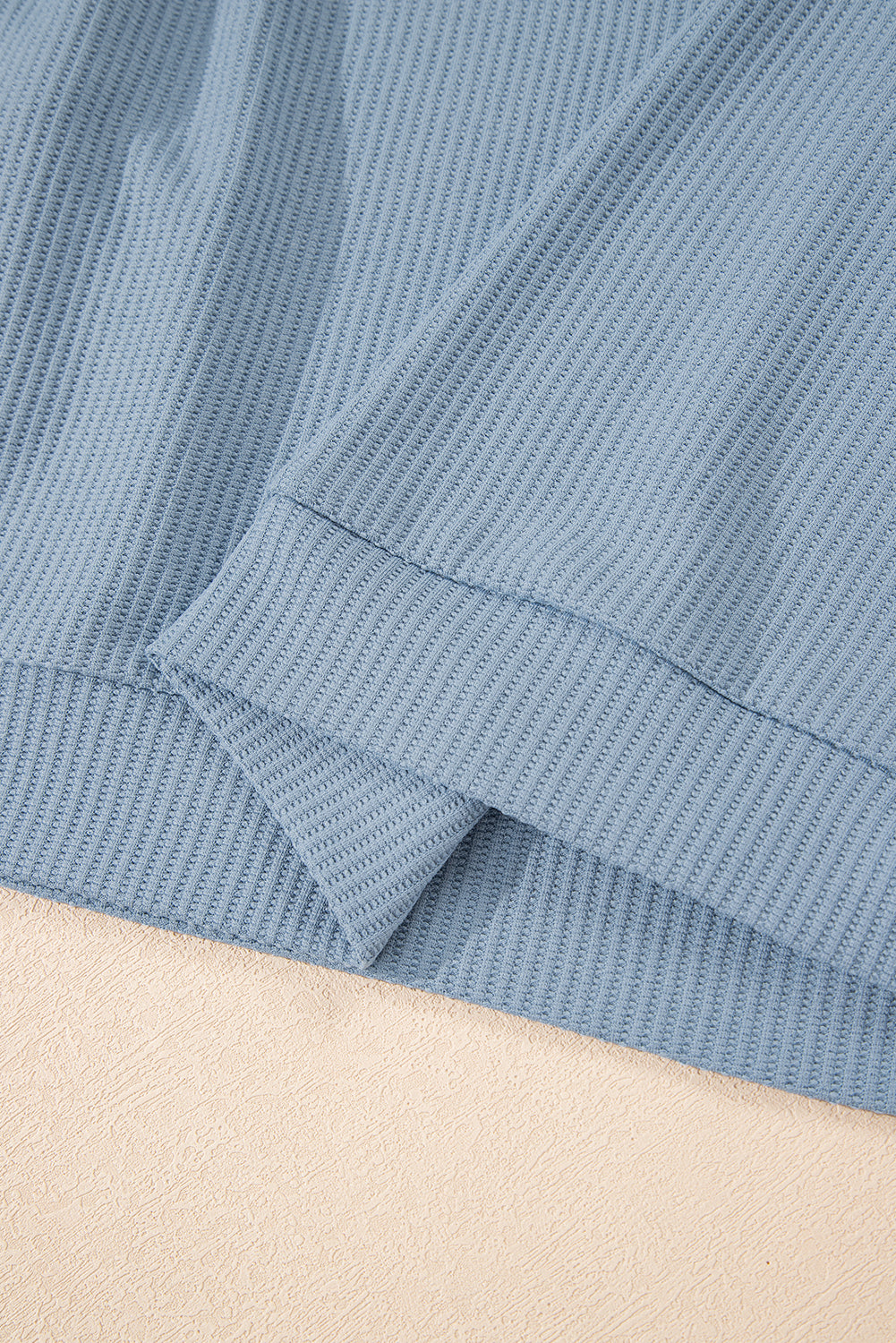 Dusk Blue Solid Color Ribbed Loose Long Sleeve Top Casual Pant Set
