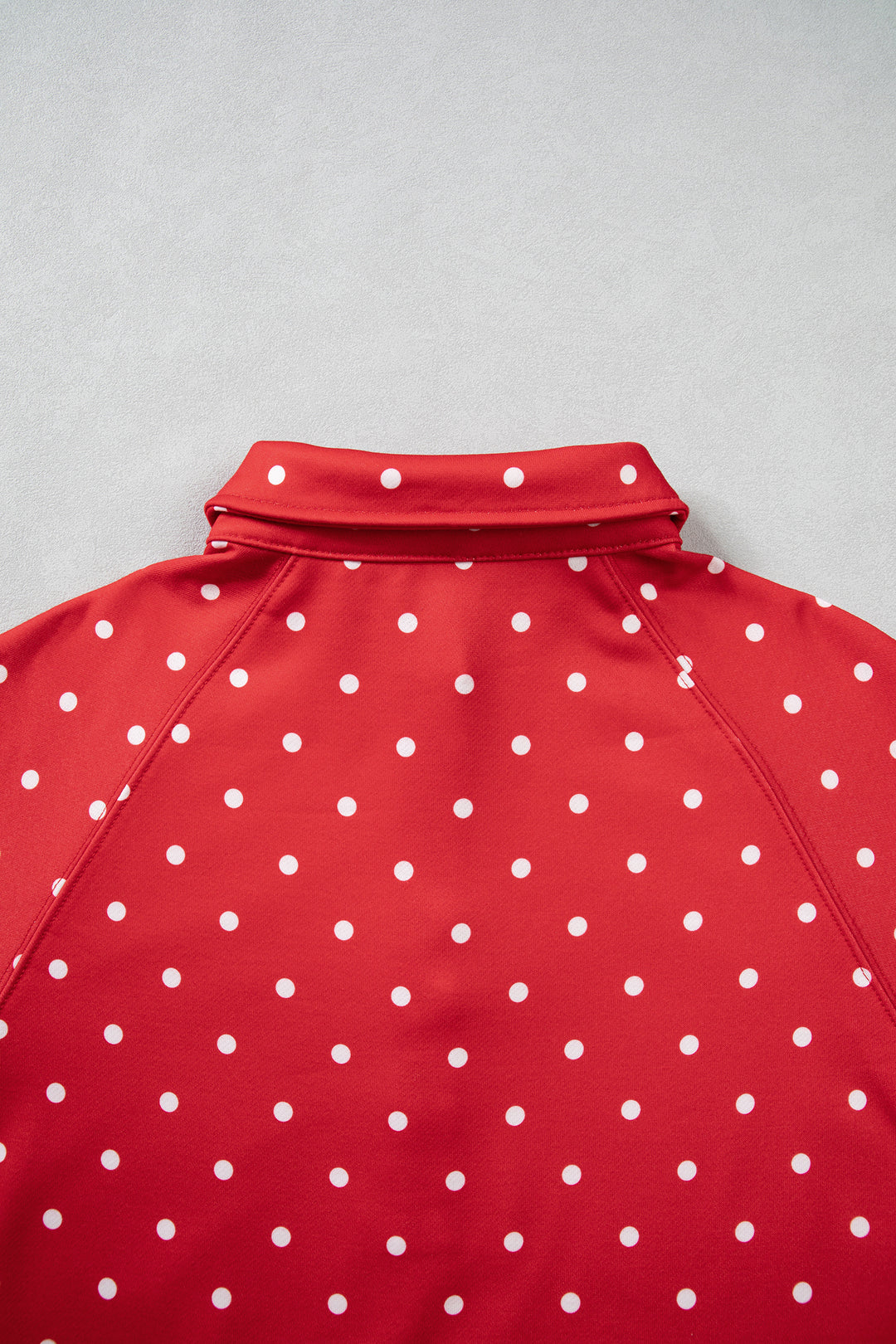 Red Polka Dot Print Metal Button Collar Casual Pullover Sweatshirt