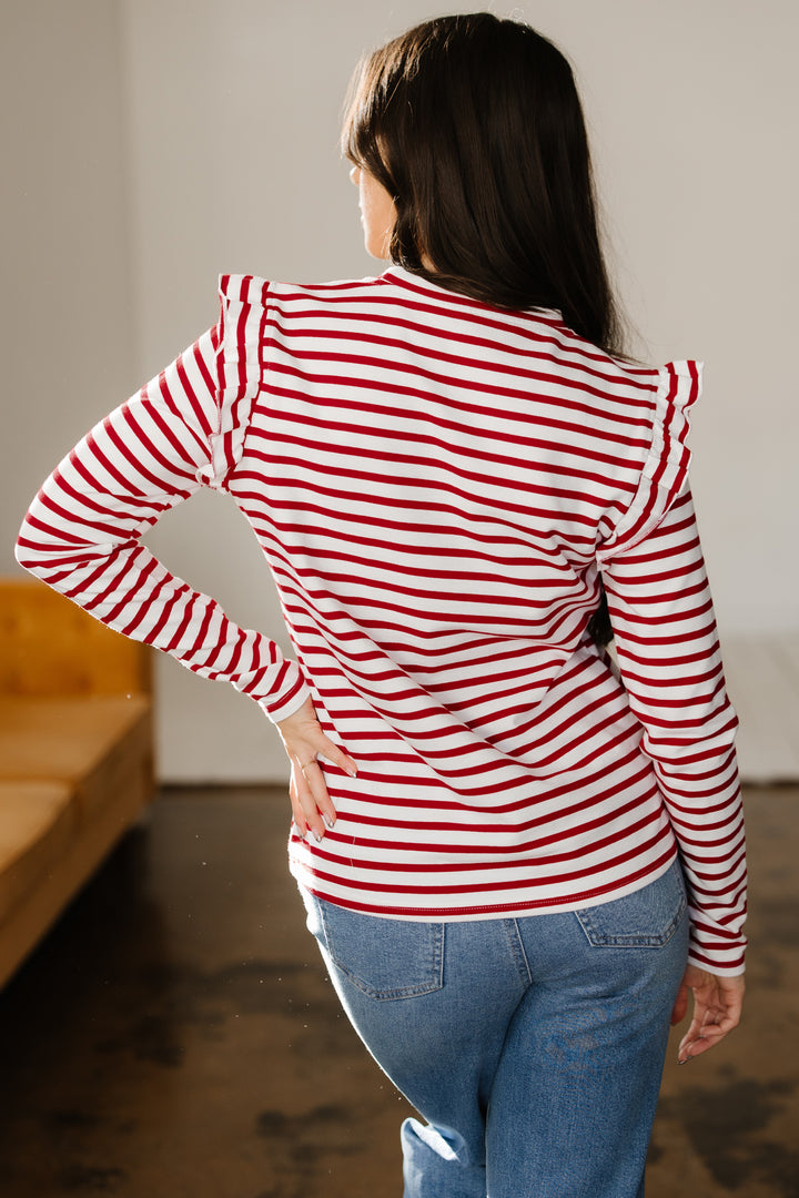 Round Neck Ruffle Trim Long Sleeve Top
