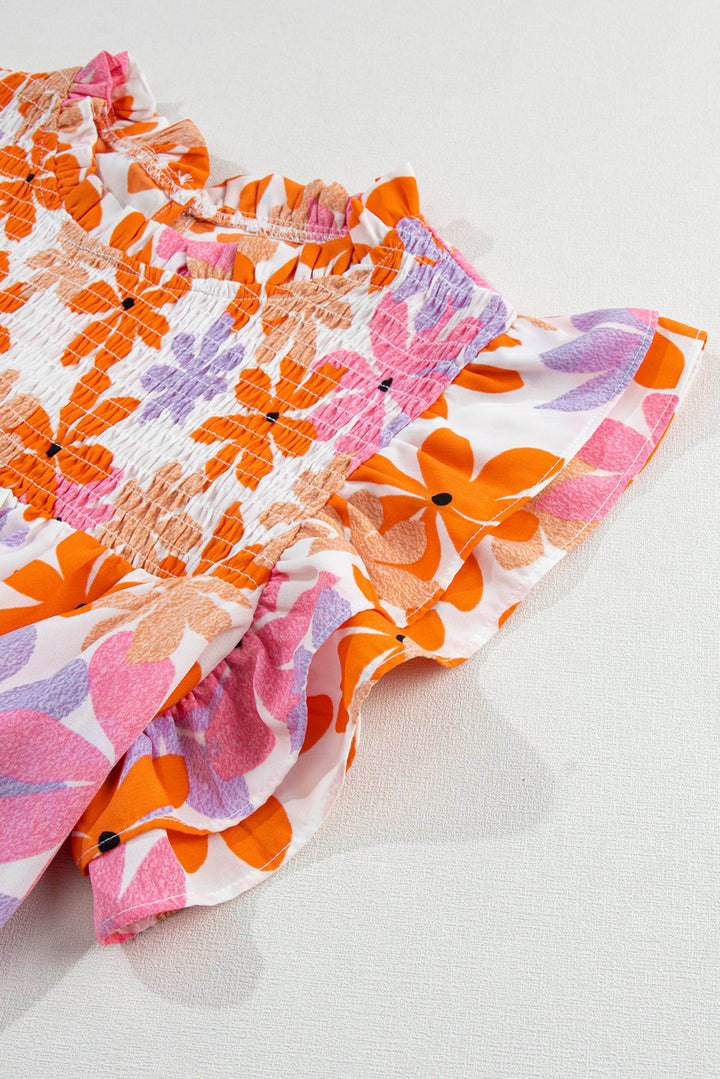 Ruffled Sleeve Smocked Floral Top