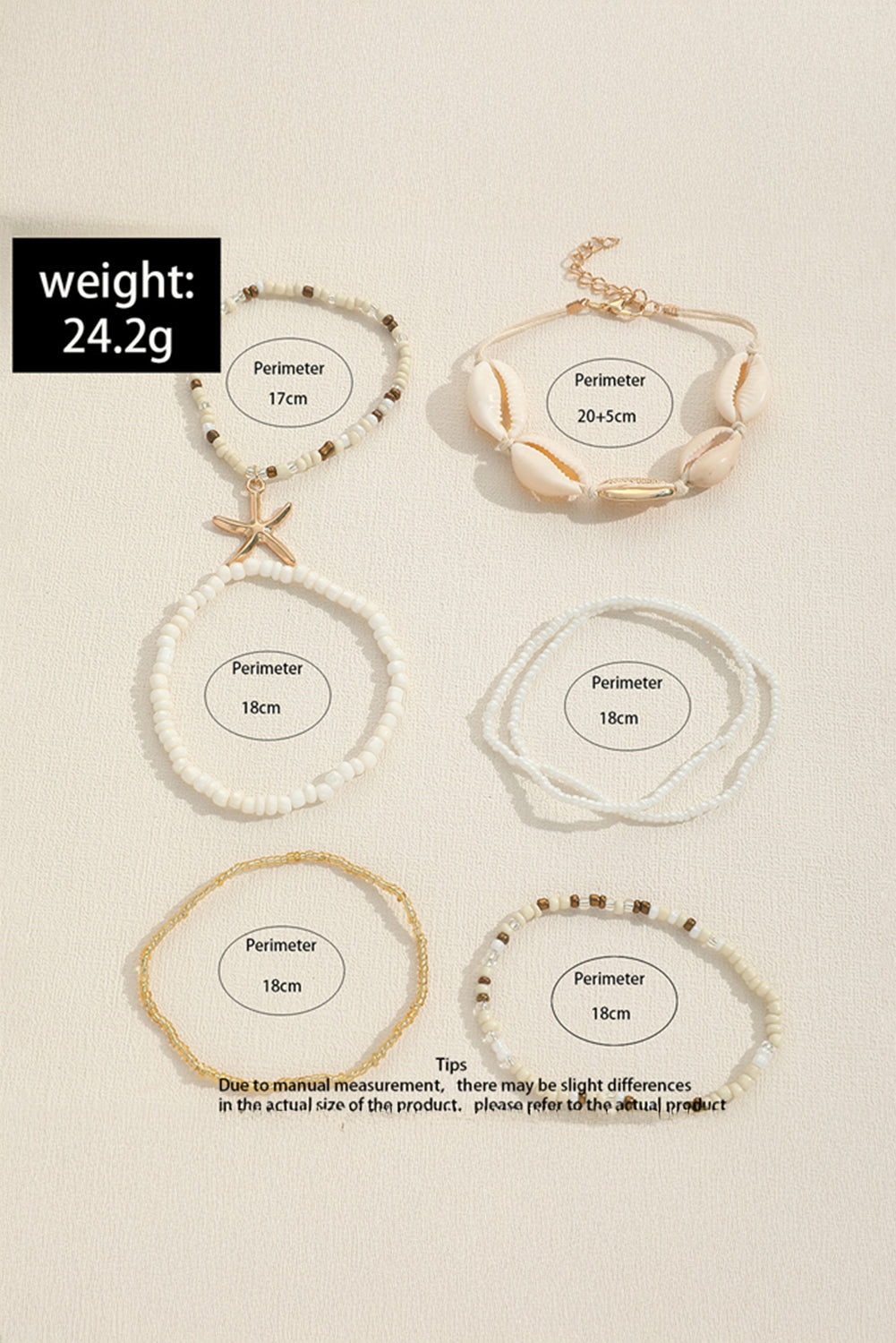 Ensemble de bracelets multicouches en perles avec décor de coquillages et d'étoiles de mer