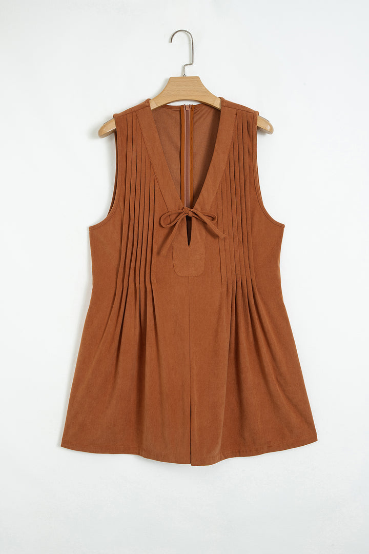Cinnamon Tie V Neck Sleeveless Corduroy Romper