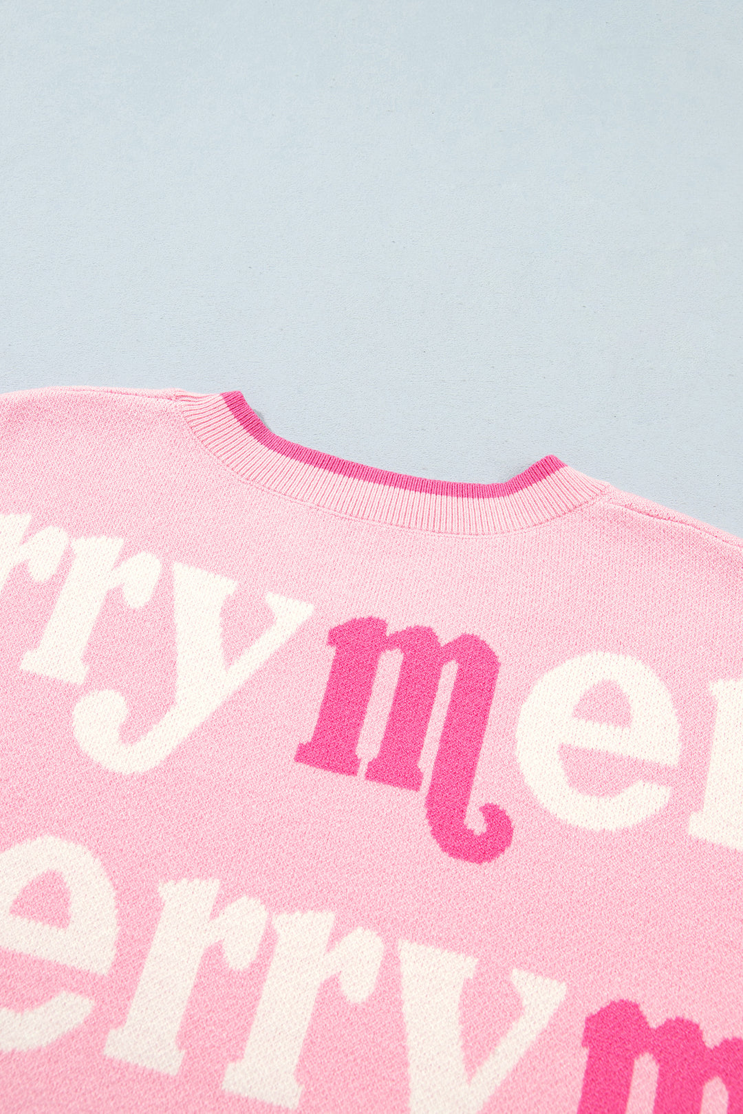 Pink All Over Merry Me Graphic Round Neck Knit Sweater