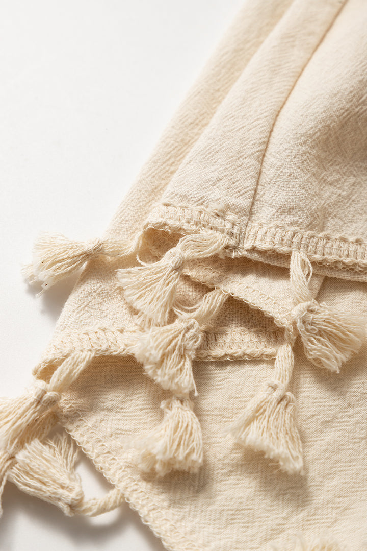 Apricot Tassel Trim Wrap Knot Side Bohemian Style Mini Skort
