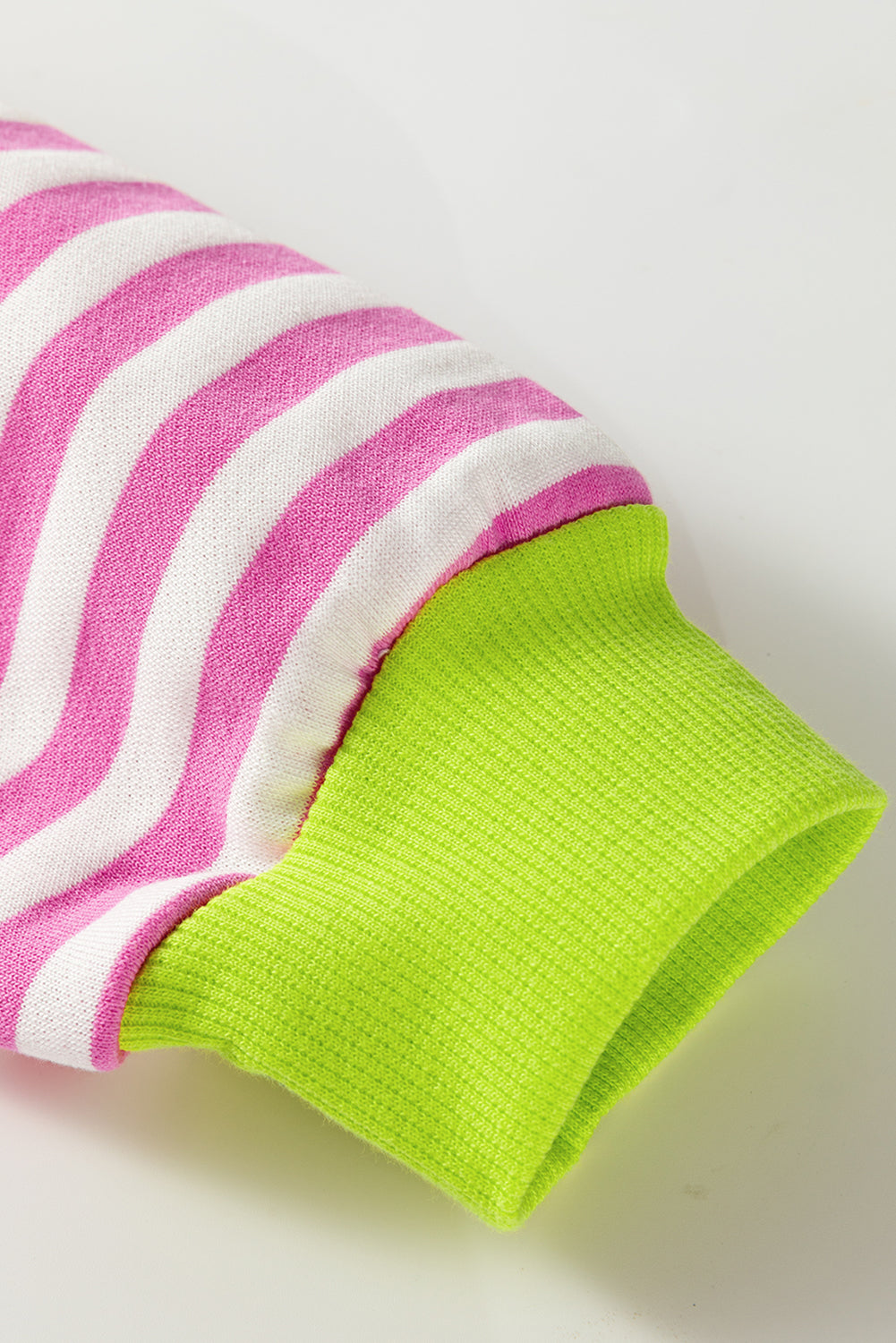 Striped Contrast Ribbed Trim Crossed Stitch Drop Shoulder Sweatshirt