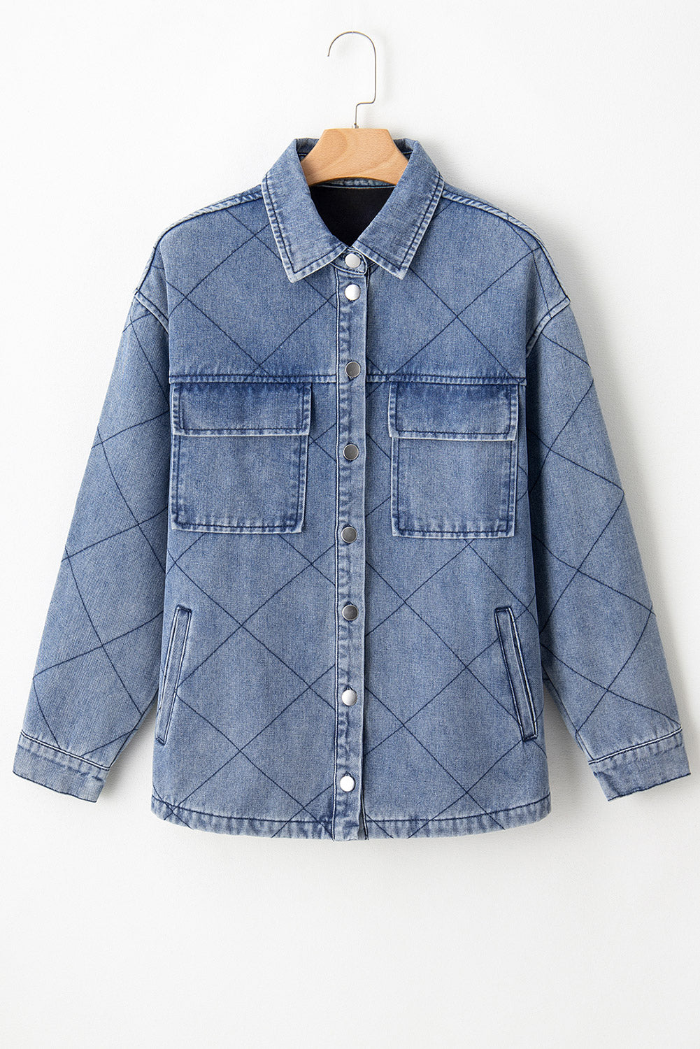 Ashleigh Blue Rhombus Stitched Pattern Button Pocketed Denim Jacket