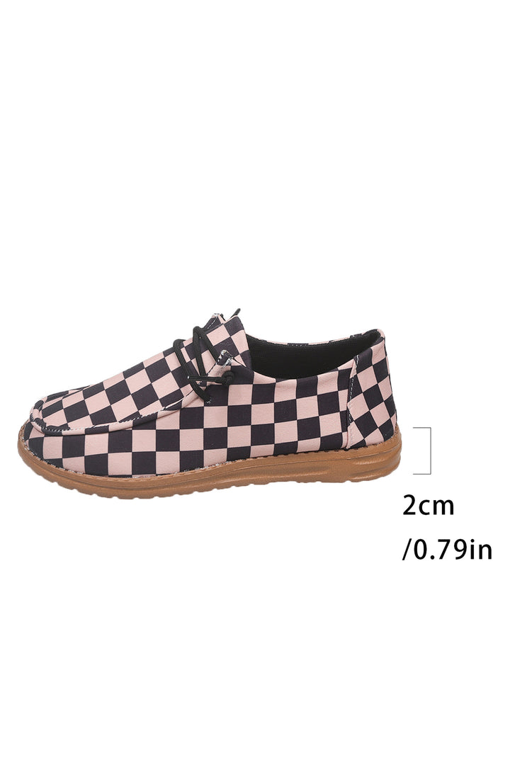 Checkered Print PU Leather Lace Up Detail Flat Shoes