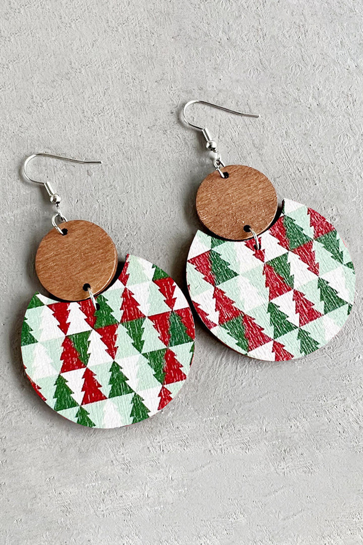 Boucles d'oreilles en bois à motif de damier de Noël