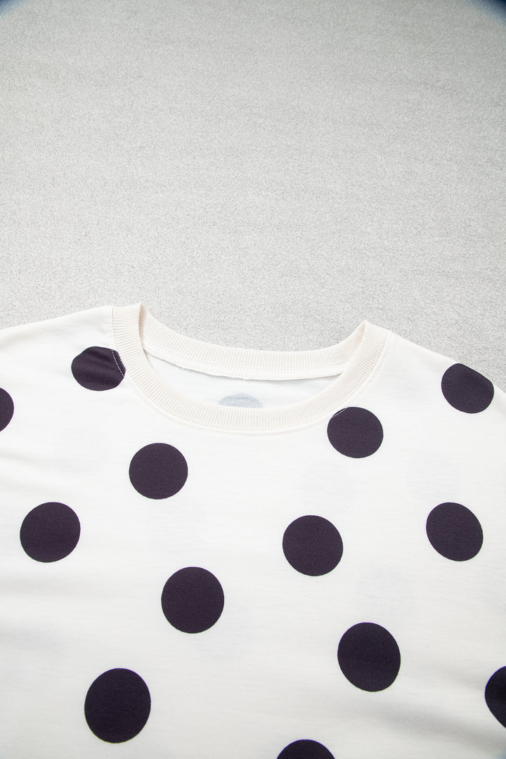 Beige Casual Polka Dot Round Neck Pullover Sweatshirt