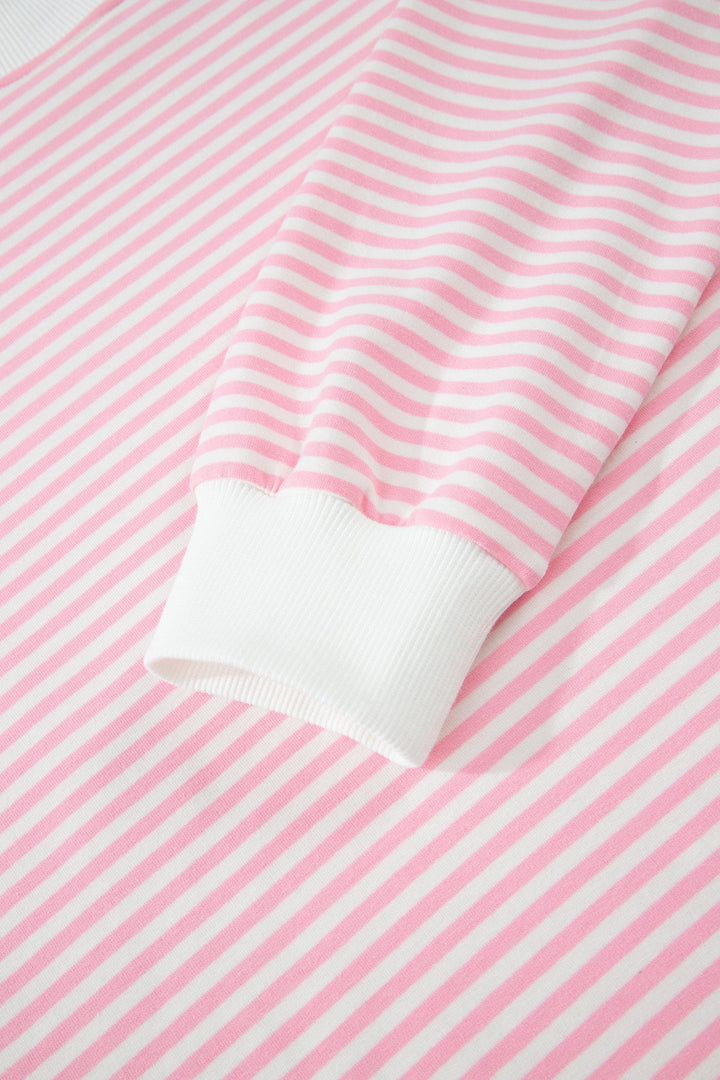 Pink Stripe Oversize Mock Neck Sweatshirt and Shorts Set