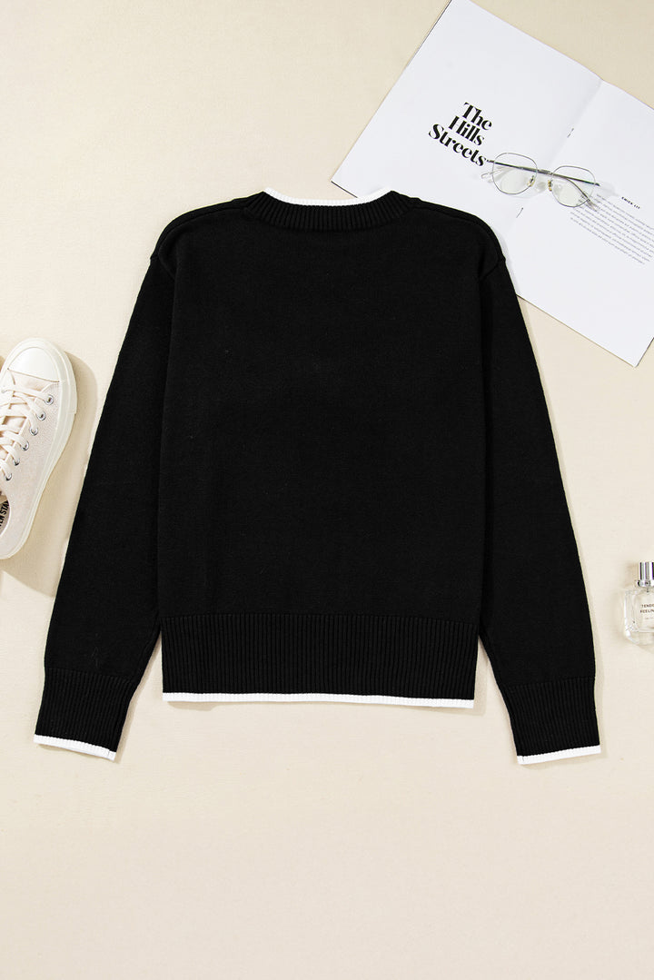 Contrast Trim Big Bow Accent Holiday Cropped Sweater