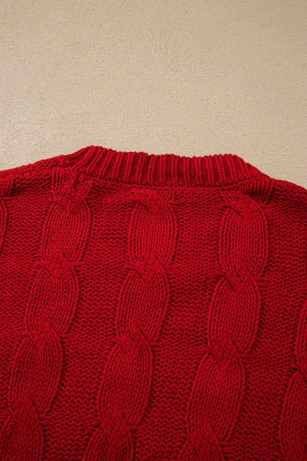 Fiery Red Falala Cable Knit Christmas Dropped Shoulder Pullover Sweater