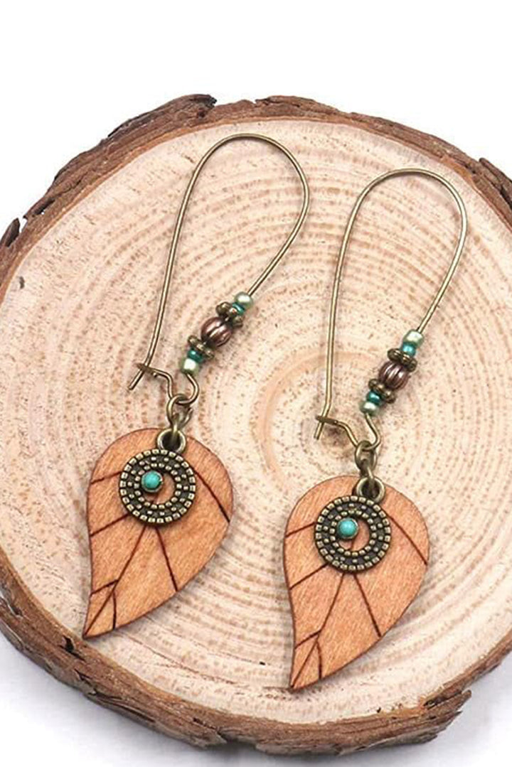 Boucles d'oreilles pendantes en forme de feuille avec décor turquoise occidental