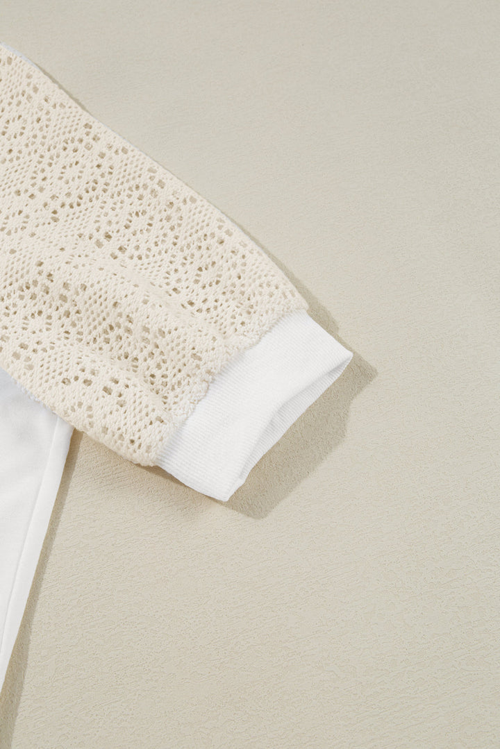 Lace Crochet Short Sleeve Round Neck T Shirt