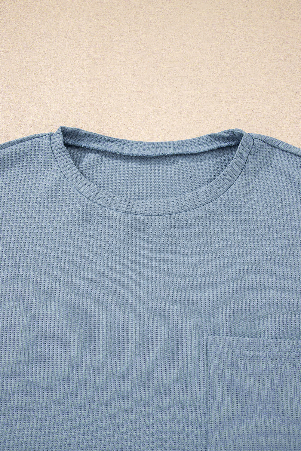 Dusk Blue Solid Color Ribbed Loose Long Sleeve Top Casual Pant Set