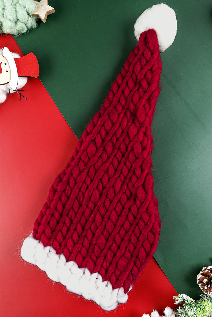 Color Block Pom Pom Decor Chunky Knitted Christmas Hat