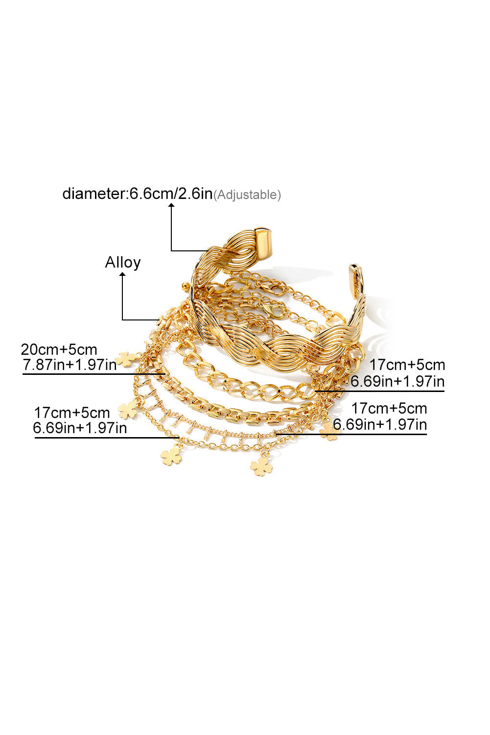 Ensemble de bracelets ajustables plaqués multicouches avec breloque trèfle