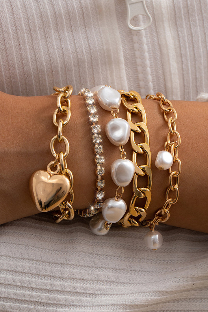 Armband-Set mit Herzanhänger und Perlen und Strass