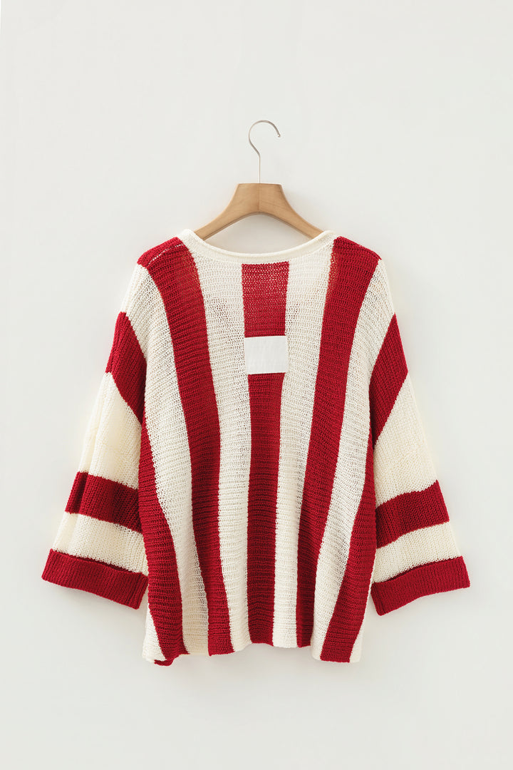 Colorblock V Neck Bracelet Sleeve Sweater
