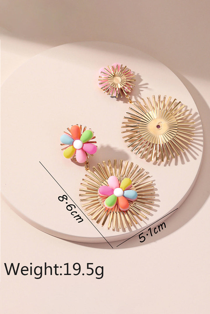 Colorful Flower Gold-pleated Dangle Earrings
