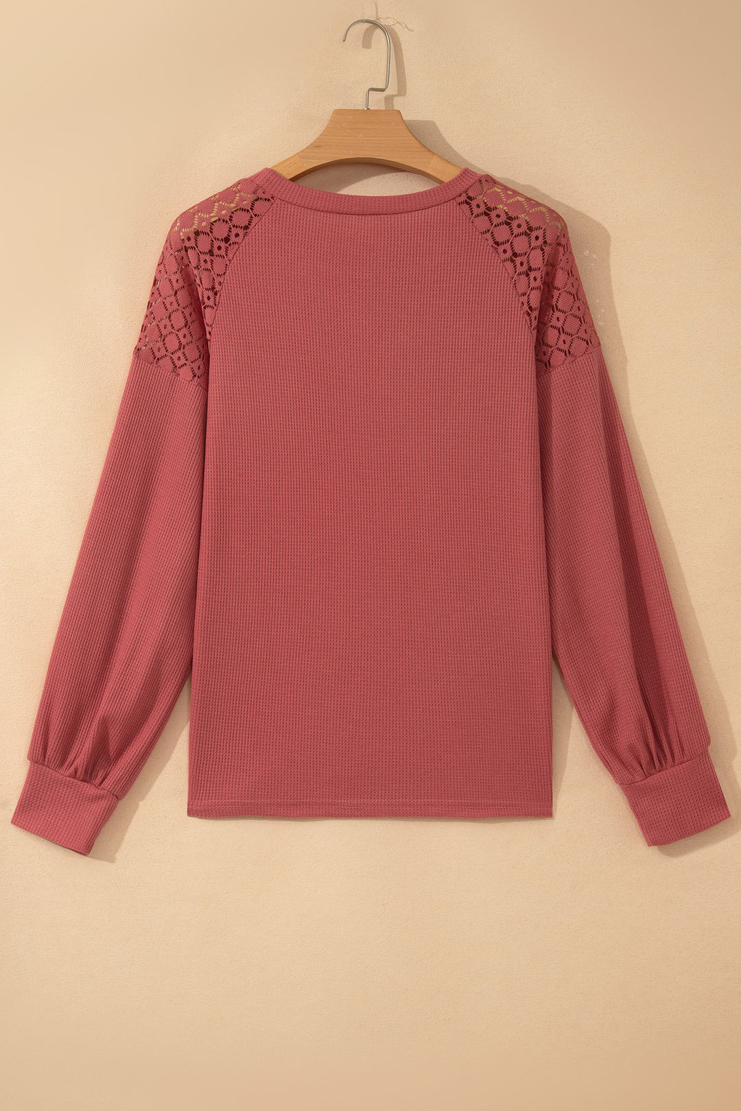 Rose Pink Lace Long Sleeve Textured Pullover