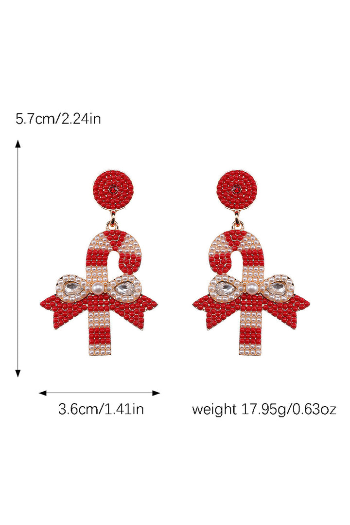 Christmas Candy Cane Pearl Beaded Dangle Earrings