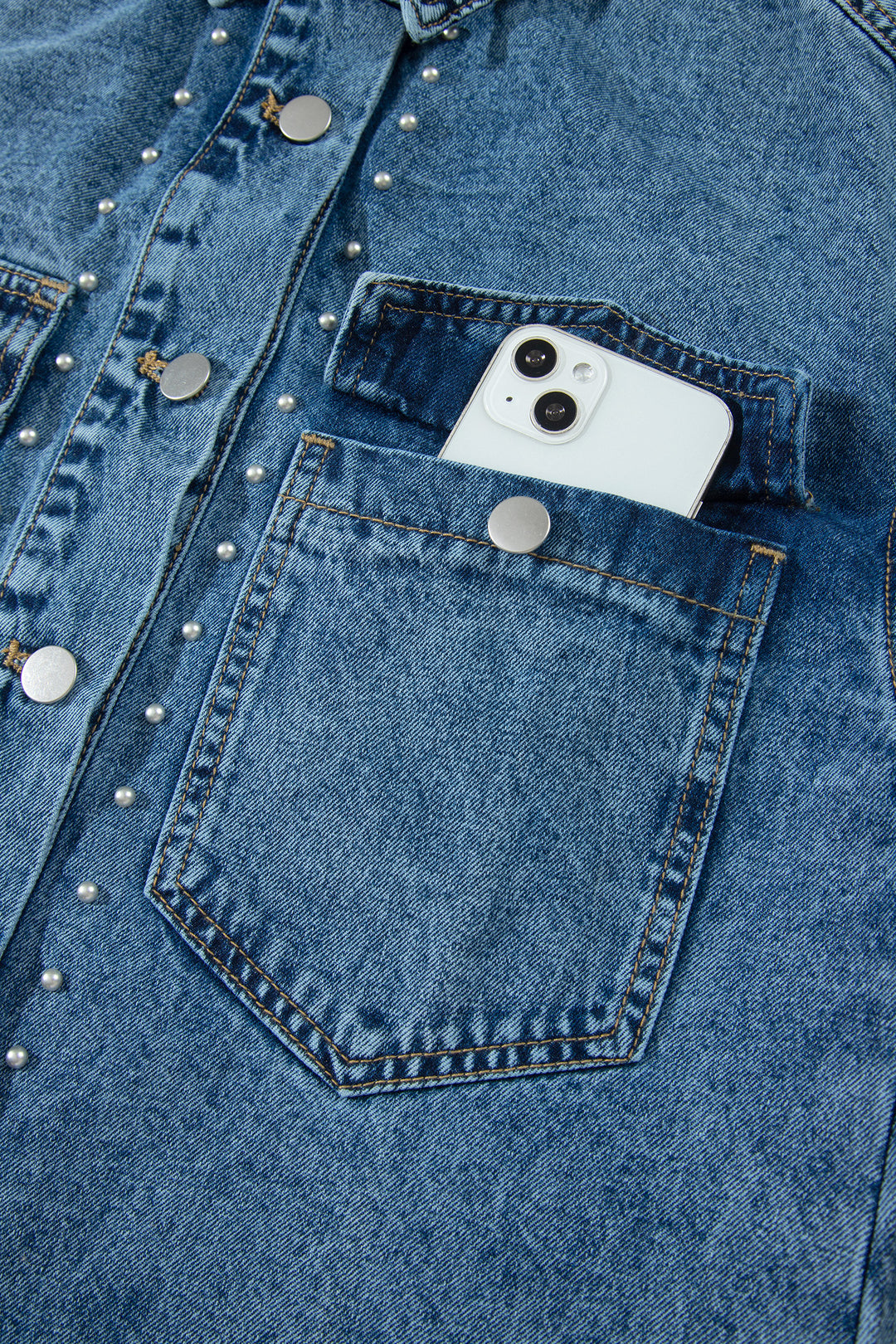 Sail Blue Rivet Embellished Western Style Regular Fit Denim Jacket