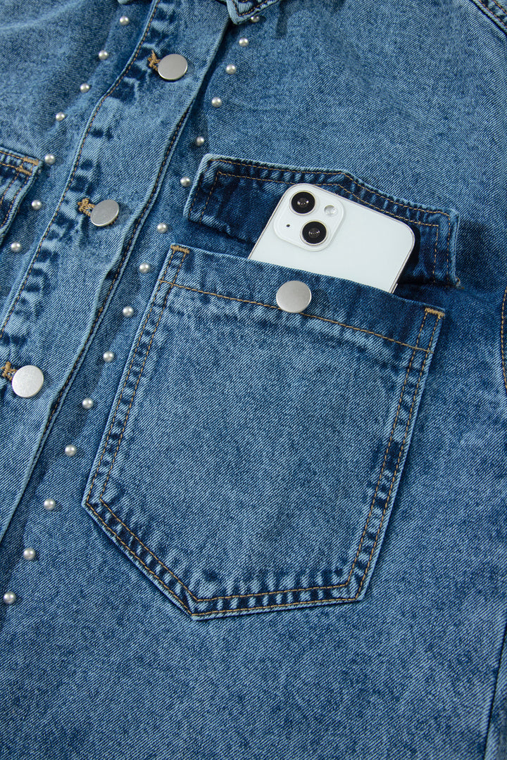 Sail Blue Rivet Embellished Western Style Regular Fit Denim Jacket