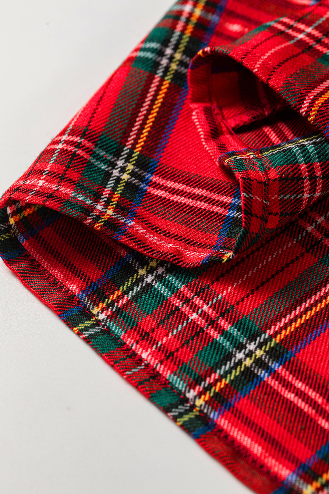 Red Plaid V Neck Short Sleeve Shift Blouse
