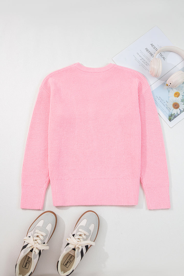 Merry Candy Cane Puffy Knit Crew Neck Sweater
