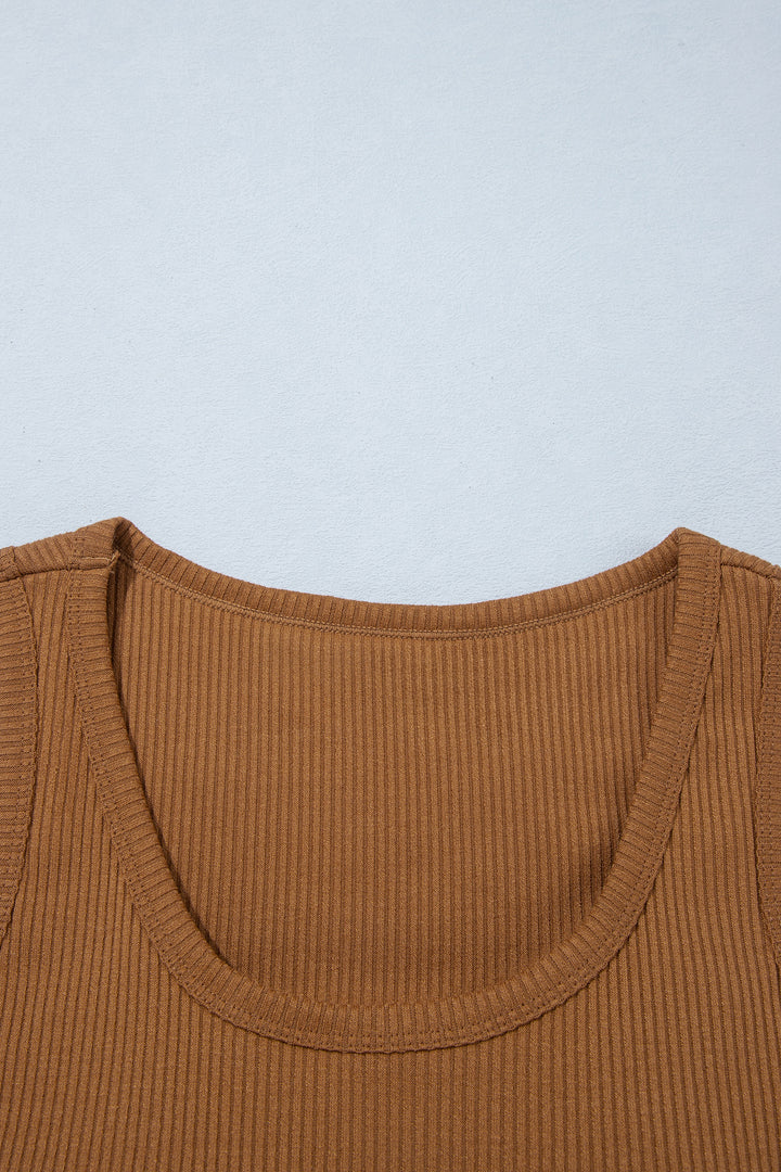 Coffee Ribbed Knit Sweet Lace Hem Vest