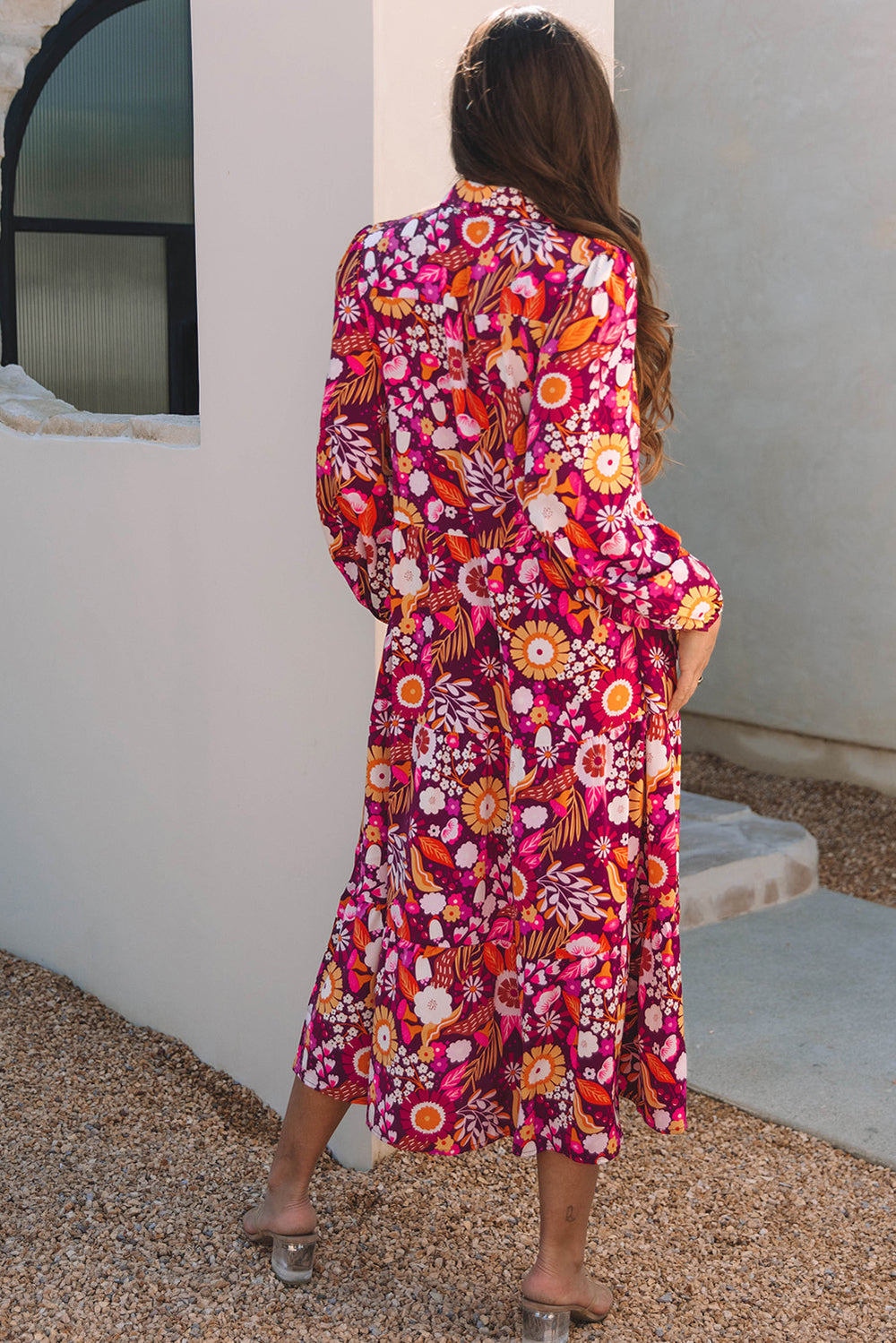 Collared Tiered Flowy Long Dress