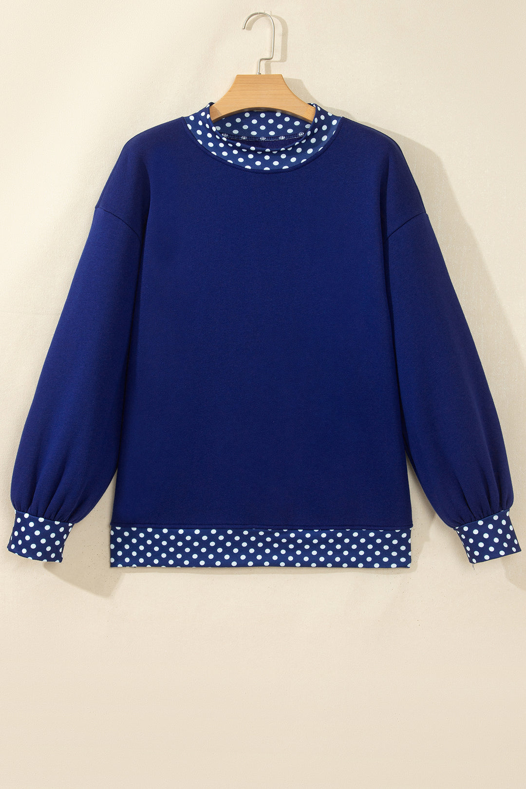 Dark Blue Colorblock Polka Dot Contrast Trim Oversized Sweatshirt