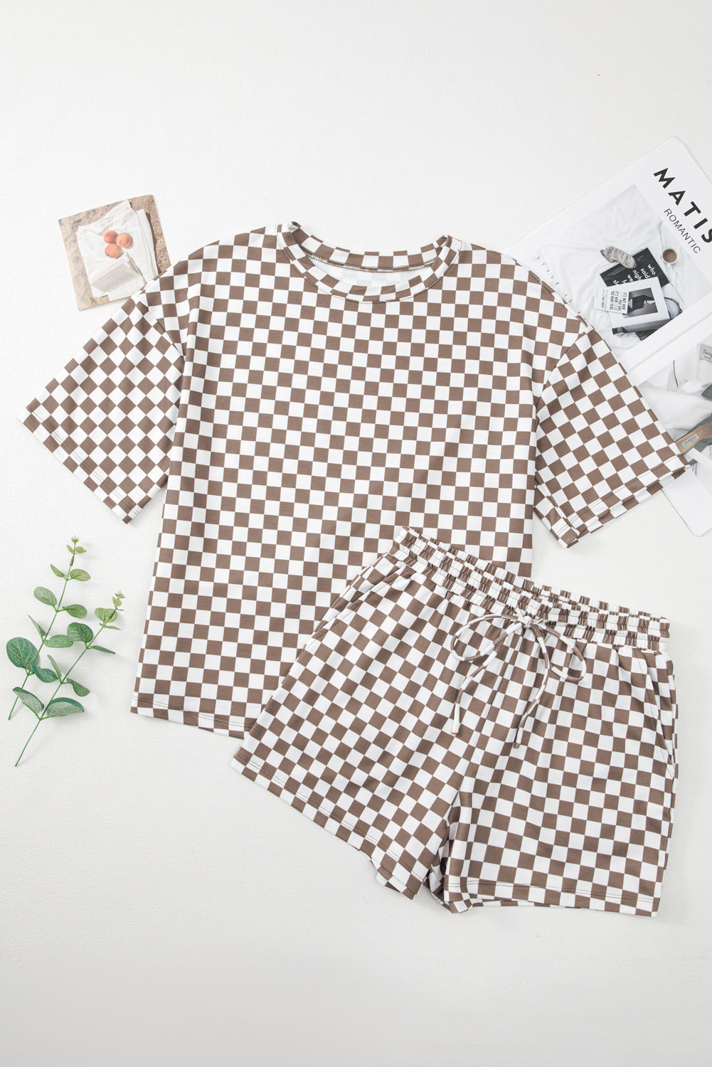 checkered top and short casual 2pcs set 2