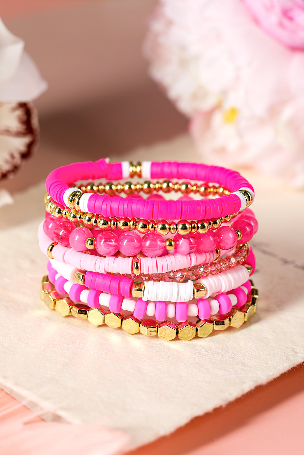 Ensemble de 8 bracelets élastiques perlés Saint-Valentin