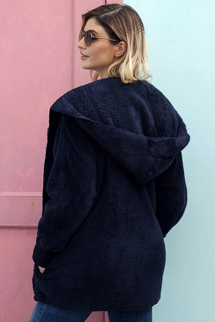 Pink Soft Fleece Hooded Open Front Jacket