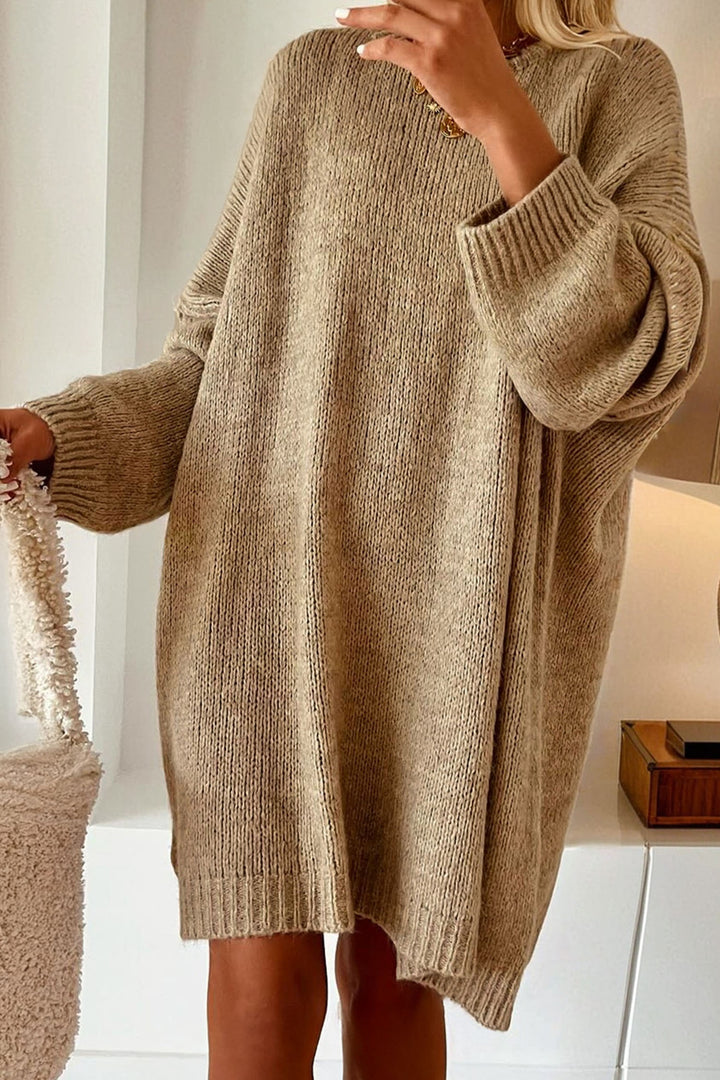 Pale Khaki Exposed Seam Oversize Sweater Mini Dress