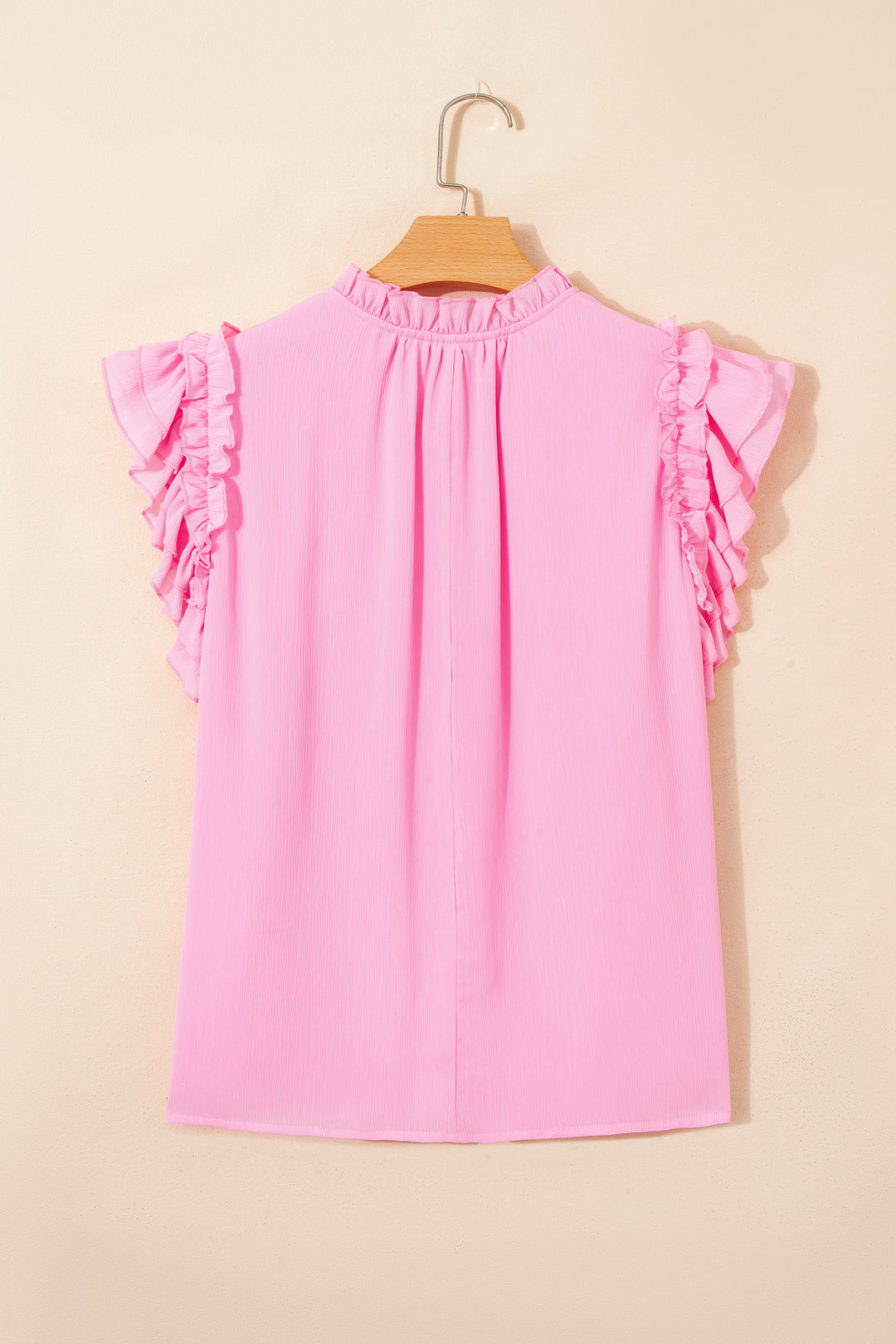 Bonbon Plus Size Textured Tassel Tie V Neck Ruffle Short Sleeve Blouse