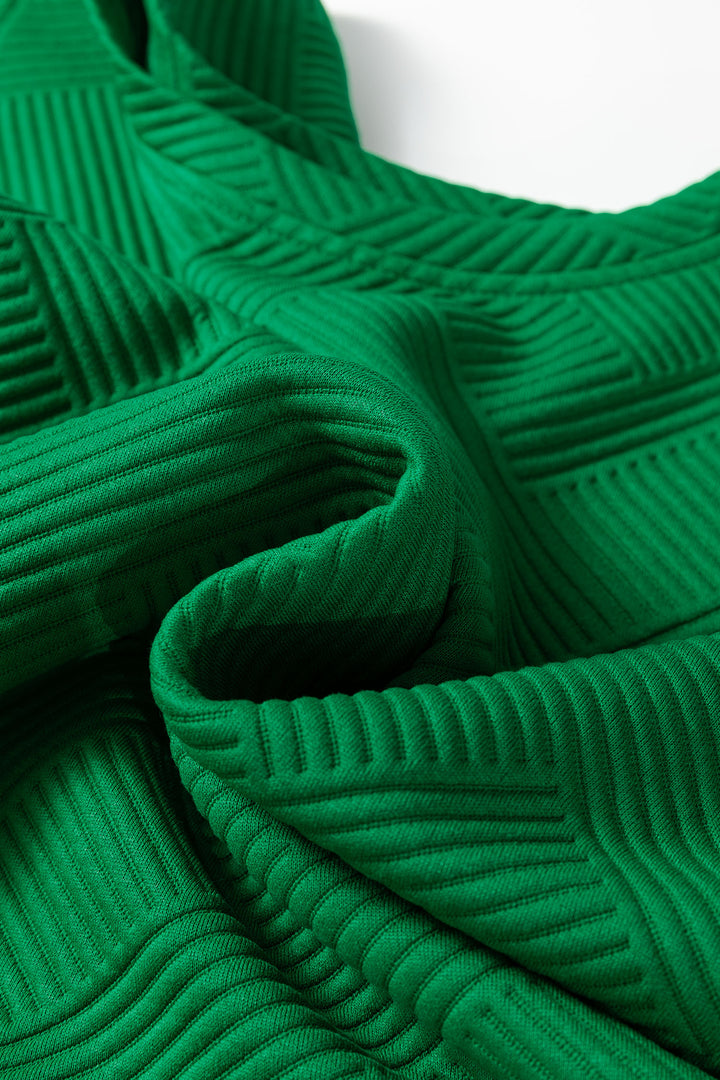 Dark Green Textured Short Sleeve Top and Shorts Set