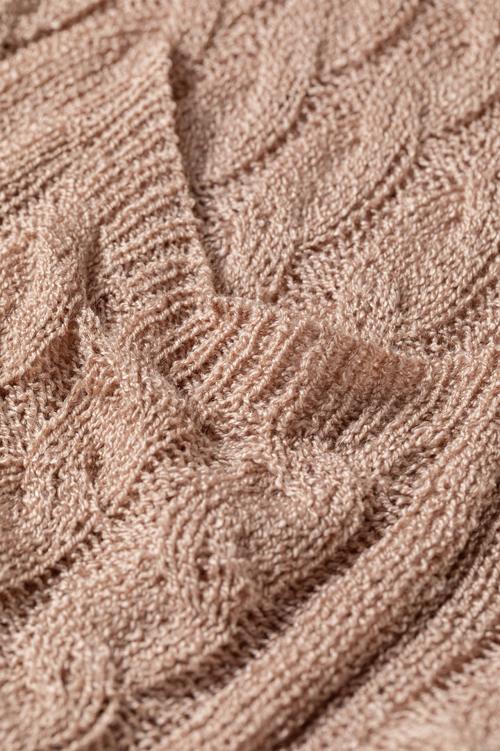 Old Rose Drop Shoulder Crochet Knit Open Front Cardigan
