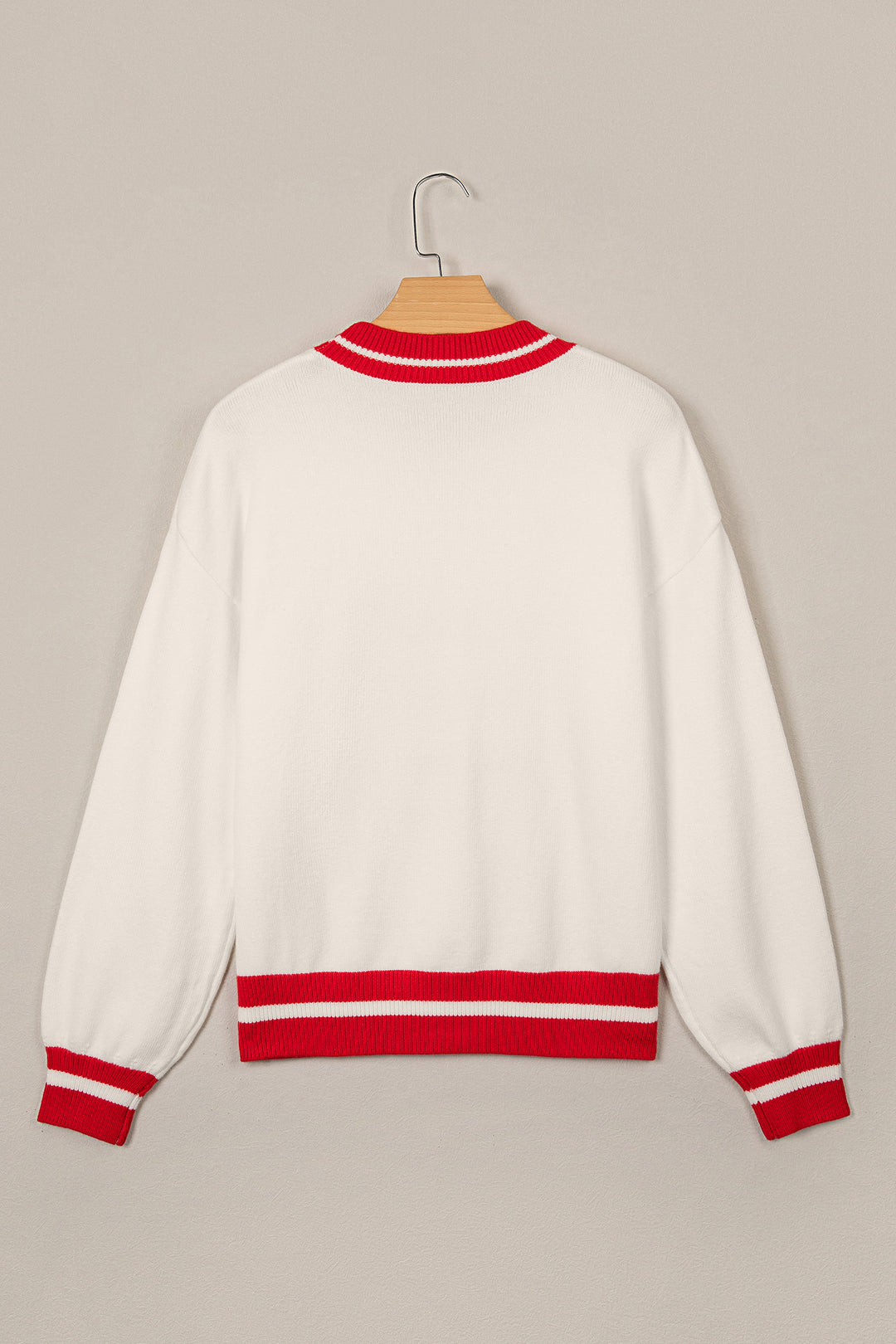 White Christmas Plaid Tree Applique Round Neck Loose Sweater