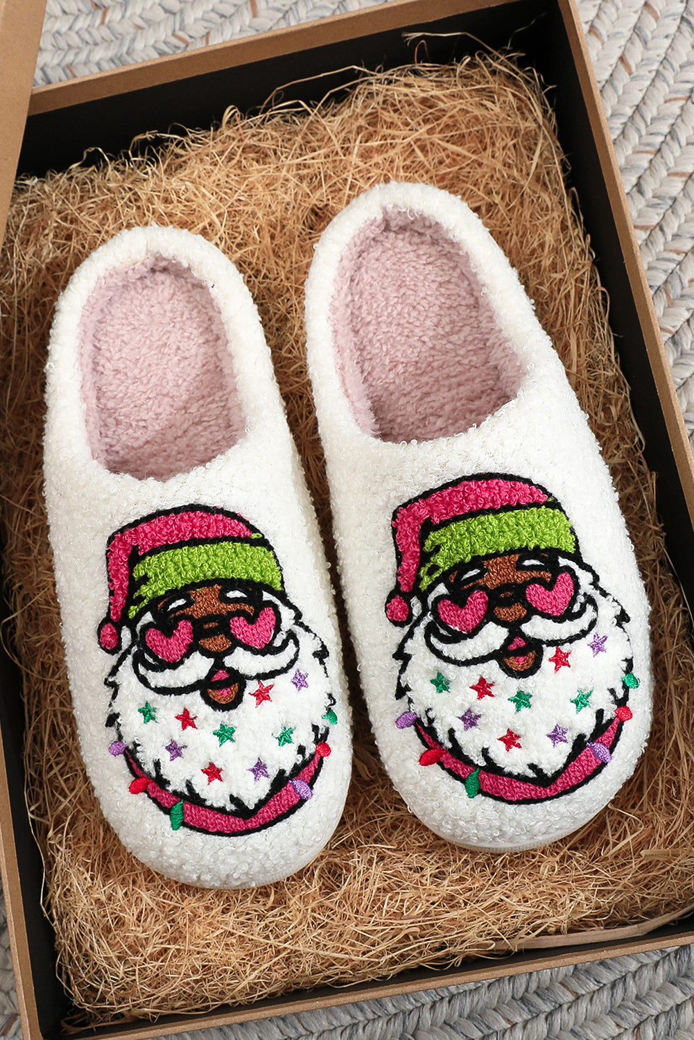 Starry Santa Claus Pattern Christmas Plush Slippers