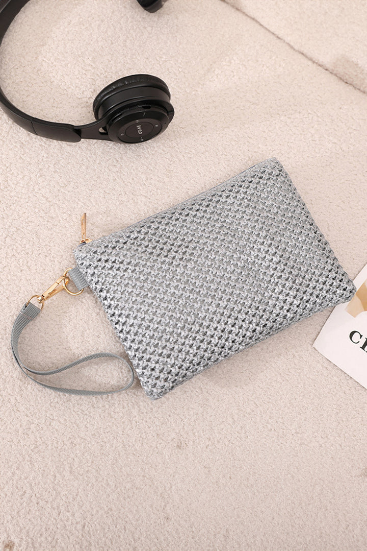 Sac à main carré tissé avec fermeture éclair et dragonne