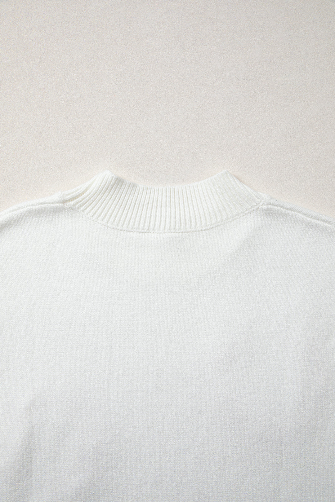 White Corded Horseshoes Ribbed Trim Mock Neck Short Sleeve Sweater